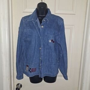 Christopher and Banks large jean button-down American Flag print